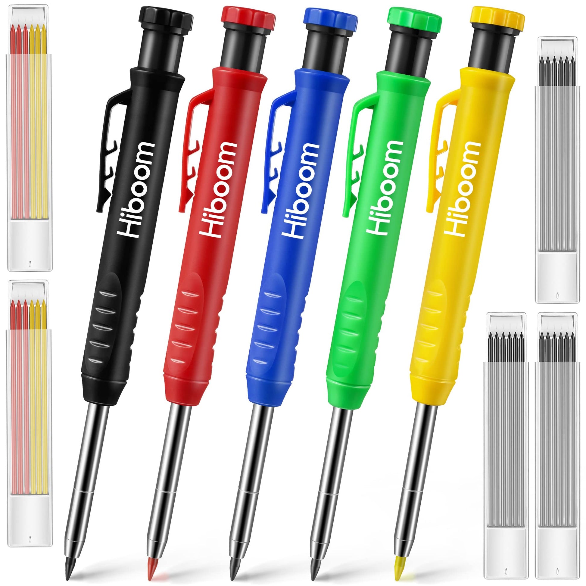 Hiboom 5 Pcs Mechanical Carpenter Pencil, Yellow, Red, Green, Blue, Black