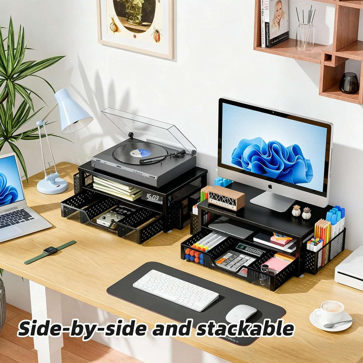 Simple Trending Desk Organizer and Accessories, Monitor Stand Riser, Black