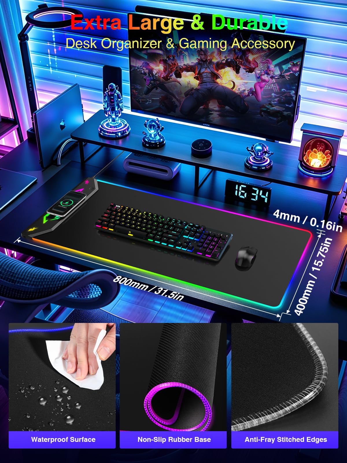 Magnetic Wireless Charging Mouse Pad Gaming, 31.5"x15.8" Large Desk Mat