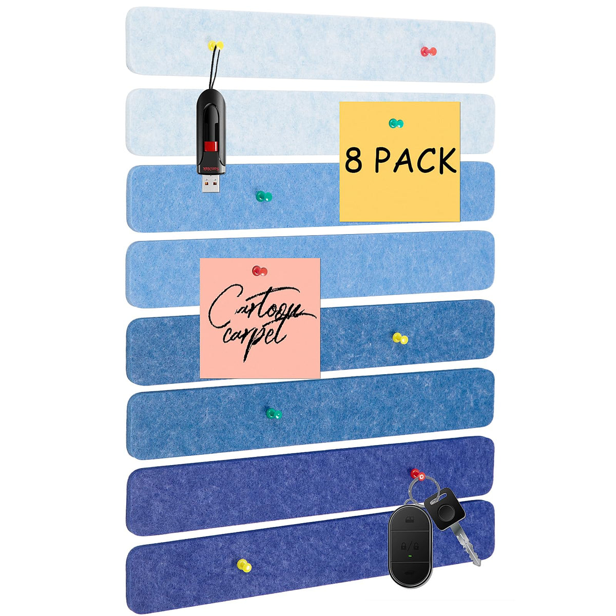8 Pcs Felt Pin Board Bar Strips Bulletin Board for Bedrooms Offices Home Wall Decoration, Notice