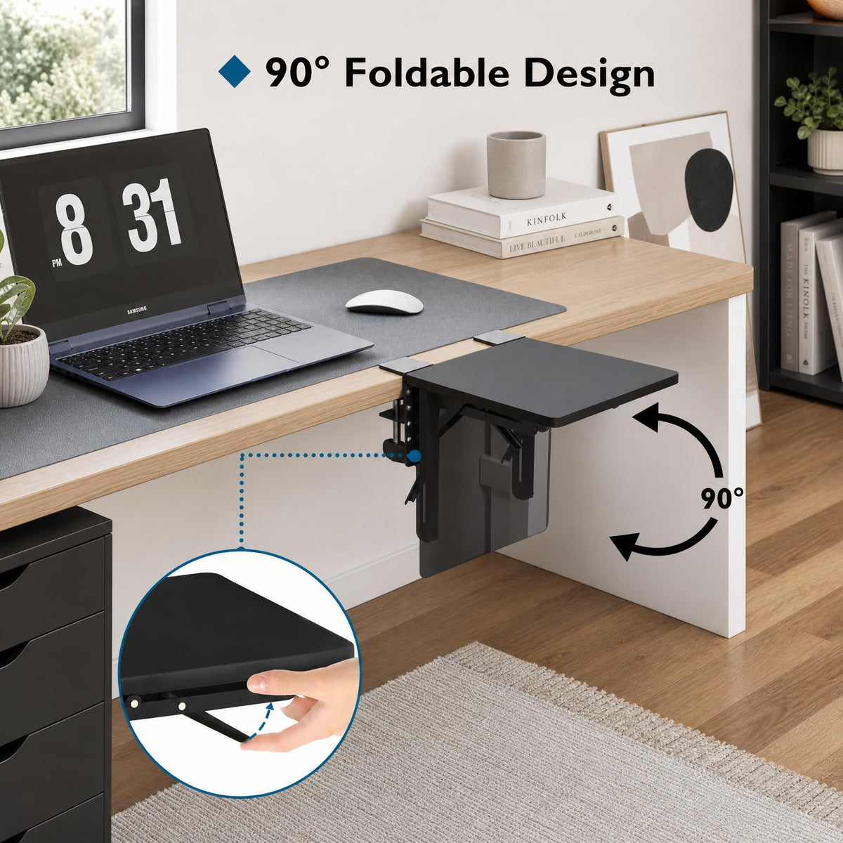 BONTEC Ergonomic Desk Extender Tray, 9.5"x9.1" Wrist Rest Shelf, Black