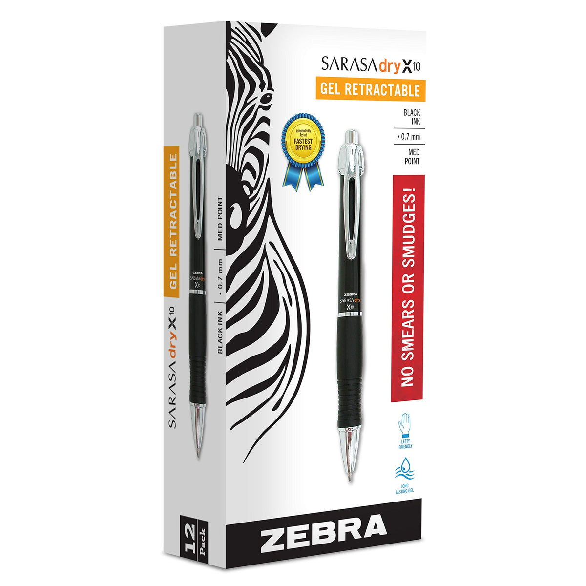 Zebra Pen SARASA X10 Retractable Gel Pen, Black Ink, 0.7mm, 12-Pack