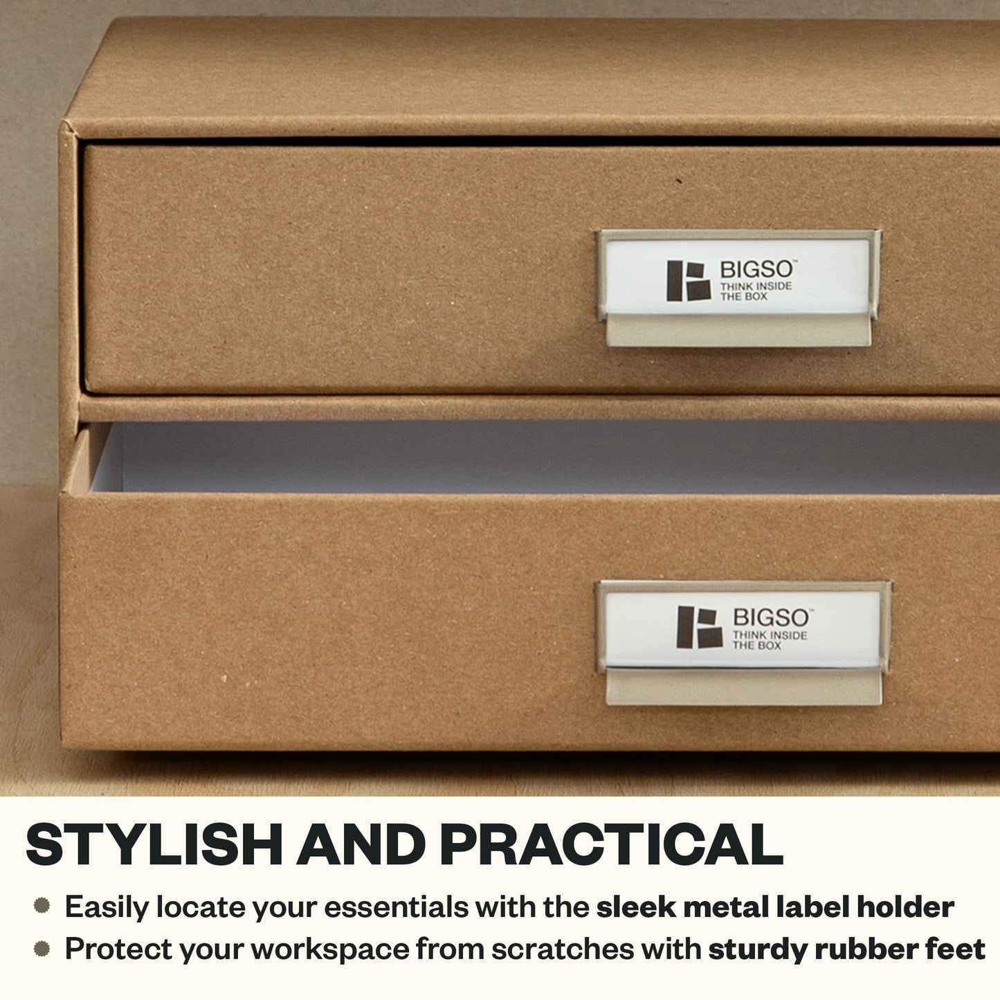 Bigso Birger 2-Drawer Fiberboard Document Letter Box - Paper Storage Drawers for A4 and Letter
