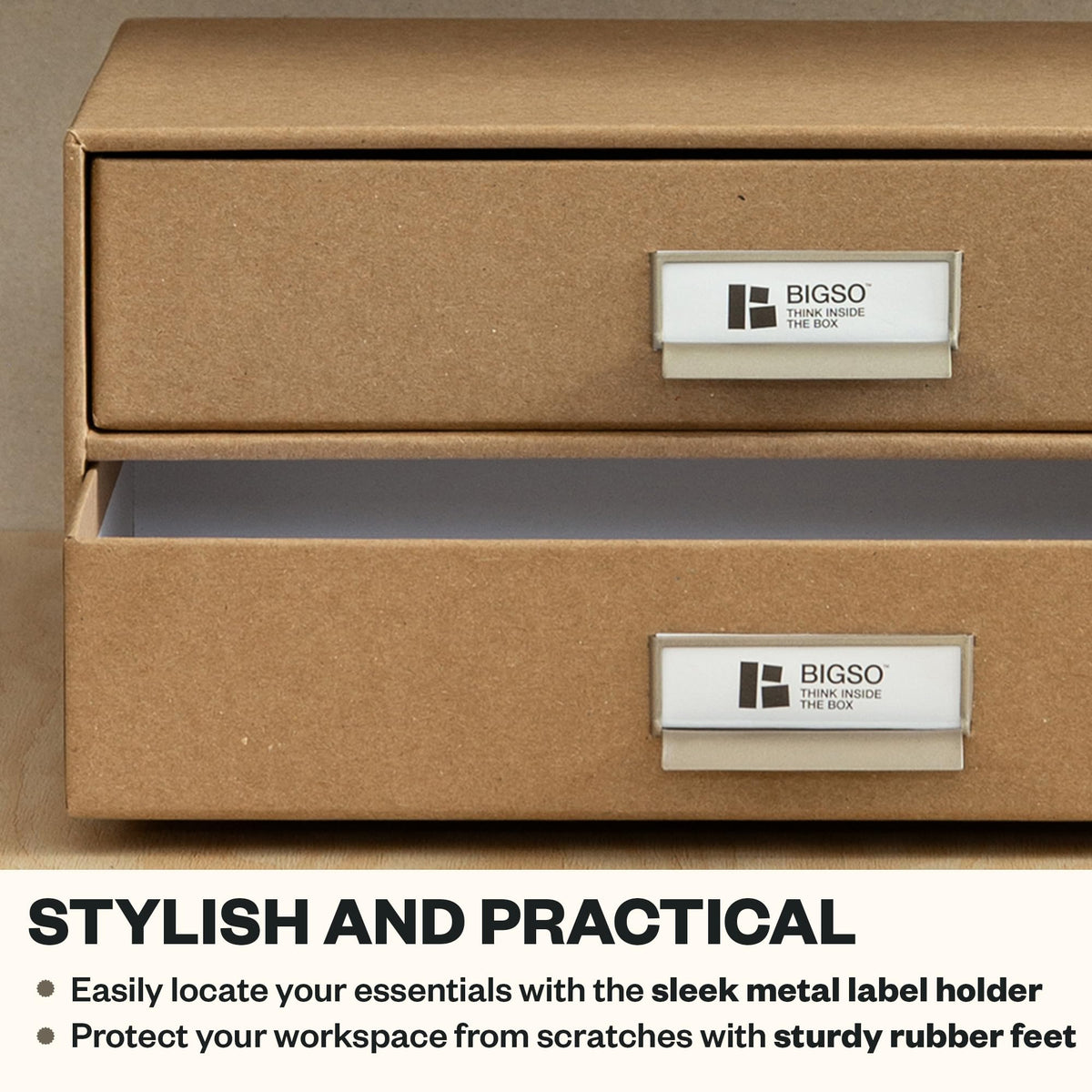 Bigso Birger 2-Drawer Fiberboard Document Letter Box - Paper Storage Drawers for A4 and Letter