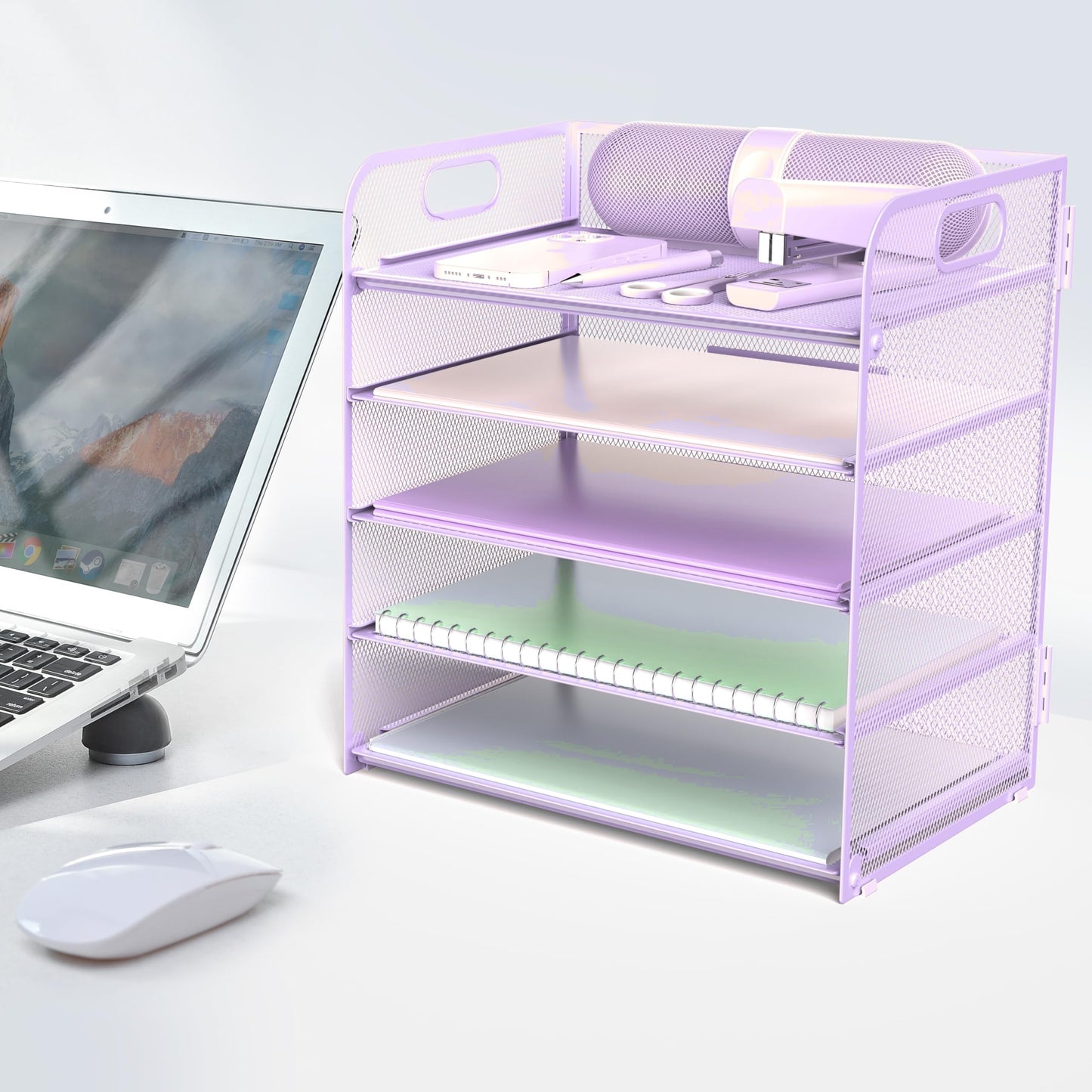 Letter Tray Paper Organizer 5-Tier Desk Organizer File Organizer Paper Holder with Handle, Metal