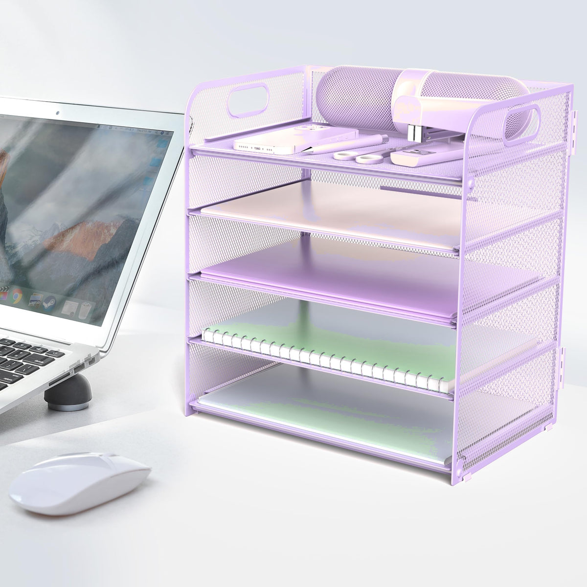 Letter Tray Paper Organizer 5-Tier Desk Organizer File Organizer Paper Holder with Handle, Metal