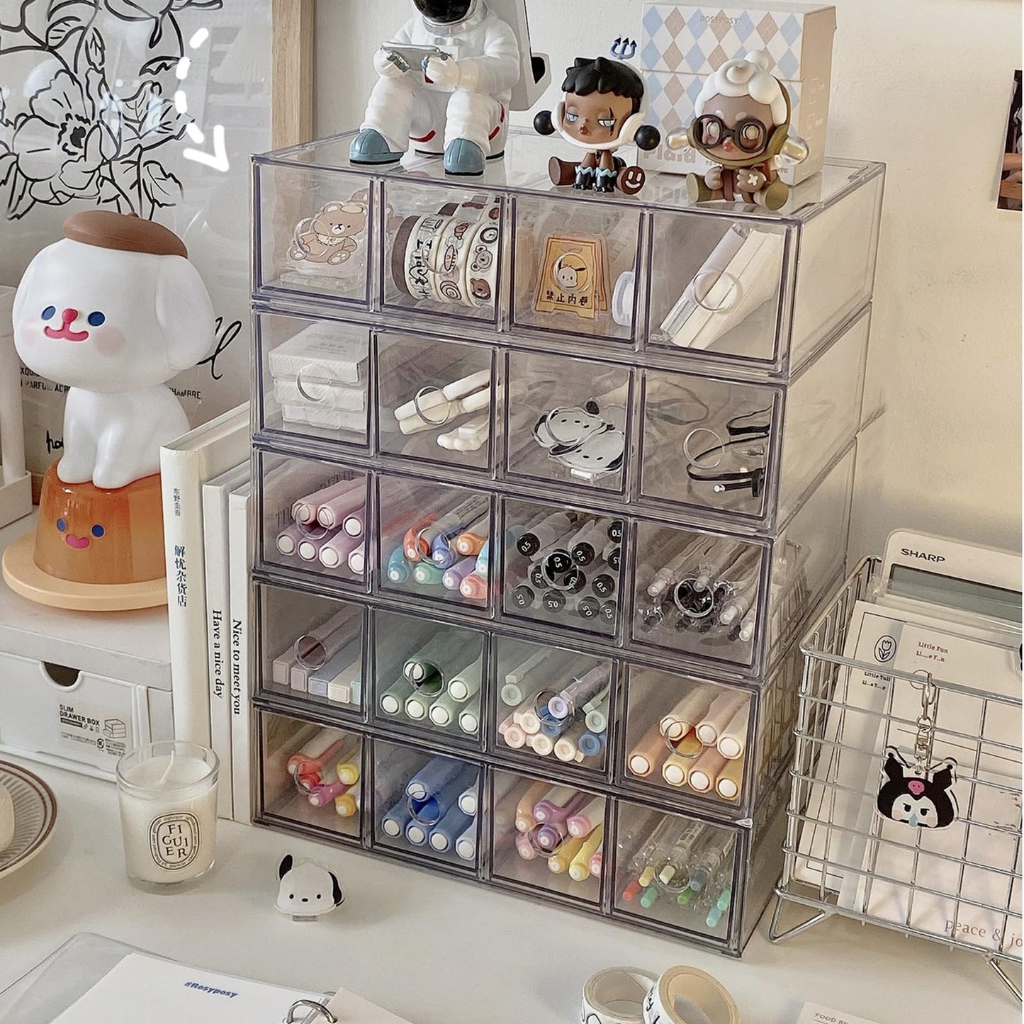 Mezchi 2 Pack Acrylic Storage Drawer Organizer, Dustproof Pen and Marker Storage Organizer for