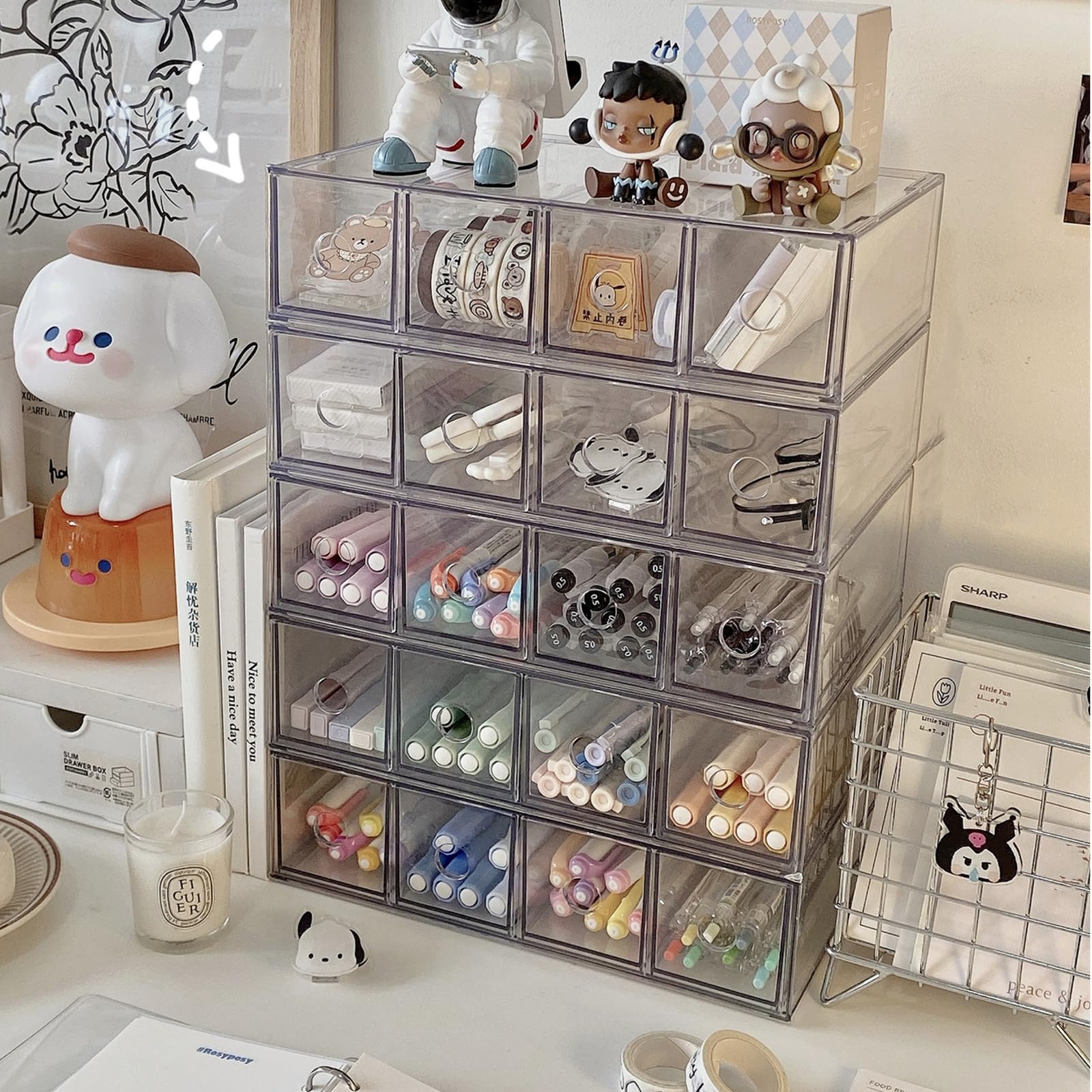 Mezchi 2 Pack Acrylic Storage Drawer Organizer, Dustproof Pen and Marker Storage Organizer for