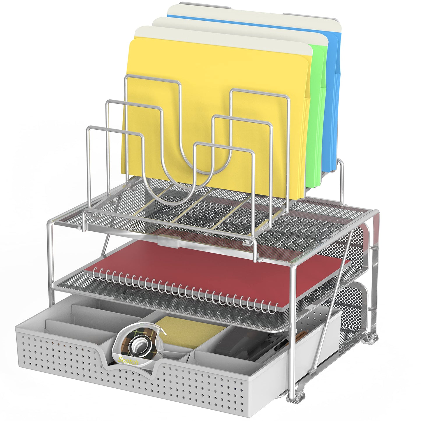 Deco Brothers Desktop File Organizer with Double Tray & 5 Folder Stand Gray