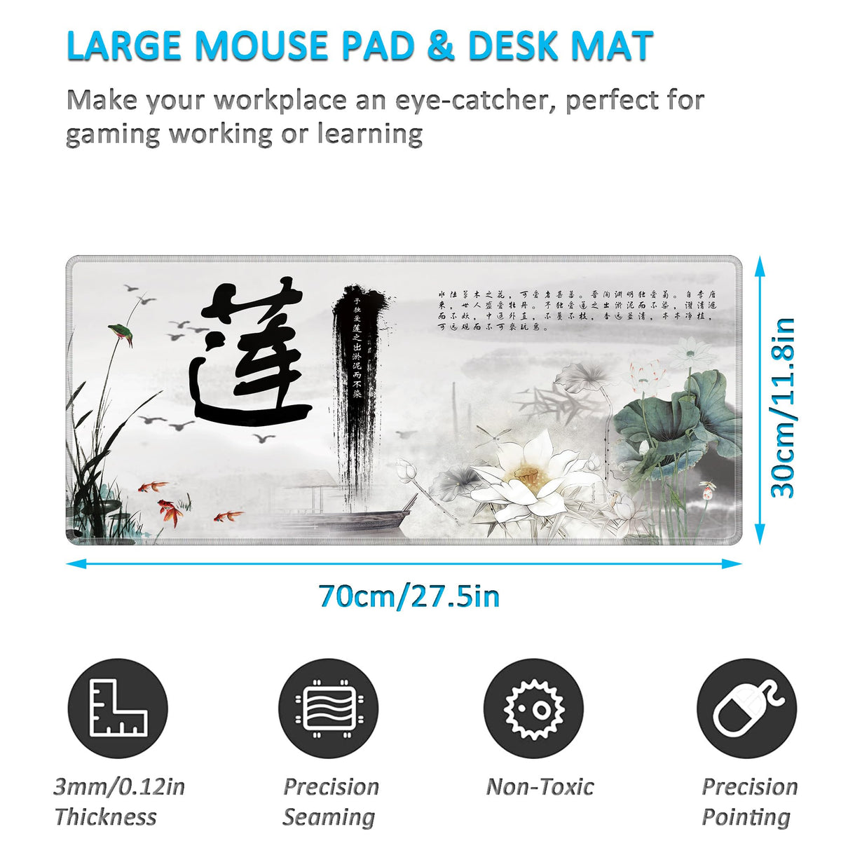 LL-COEUR XXL Landscape Gaming Mouse Pad Computer Keyboard Mat Office Desk Pad (Lotus 2, 27.5" x
