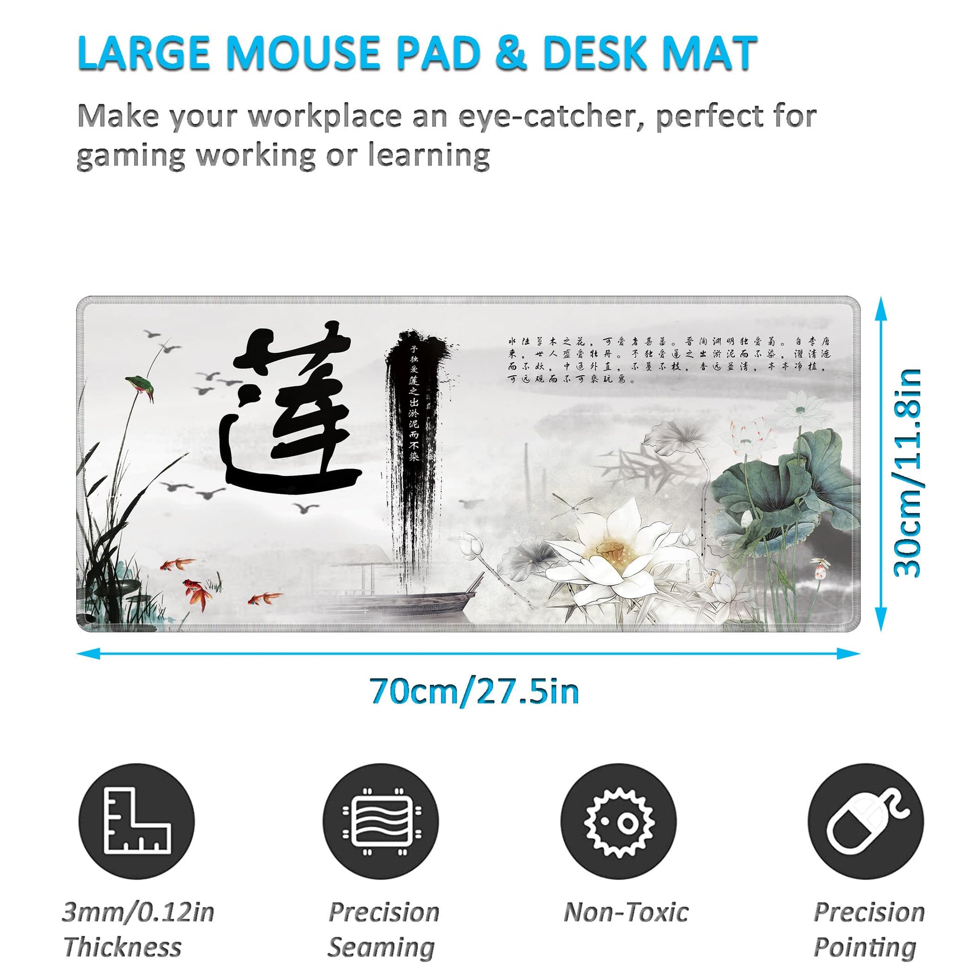 LL-COEUR XXL Landscape Gaming Mouse Pad Computer Keyboard Mat Office Desk Pad (Lotus 2, 27.5" x