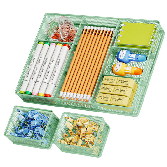 Marbrasse Mesh Desk Drawer Organizer Tray 3 Packs, Green