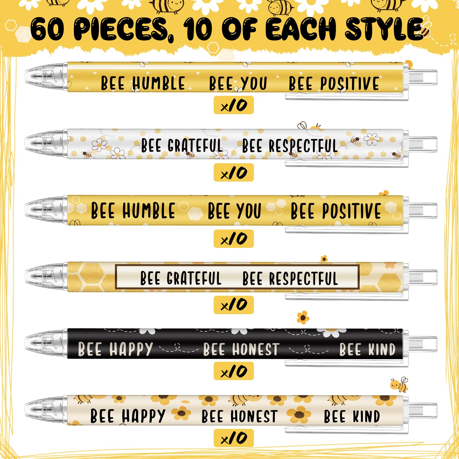 Jetec Inspirational Bee Pens Gifts Bulk, 60 Pcs, Cute Bee
