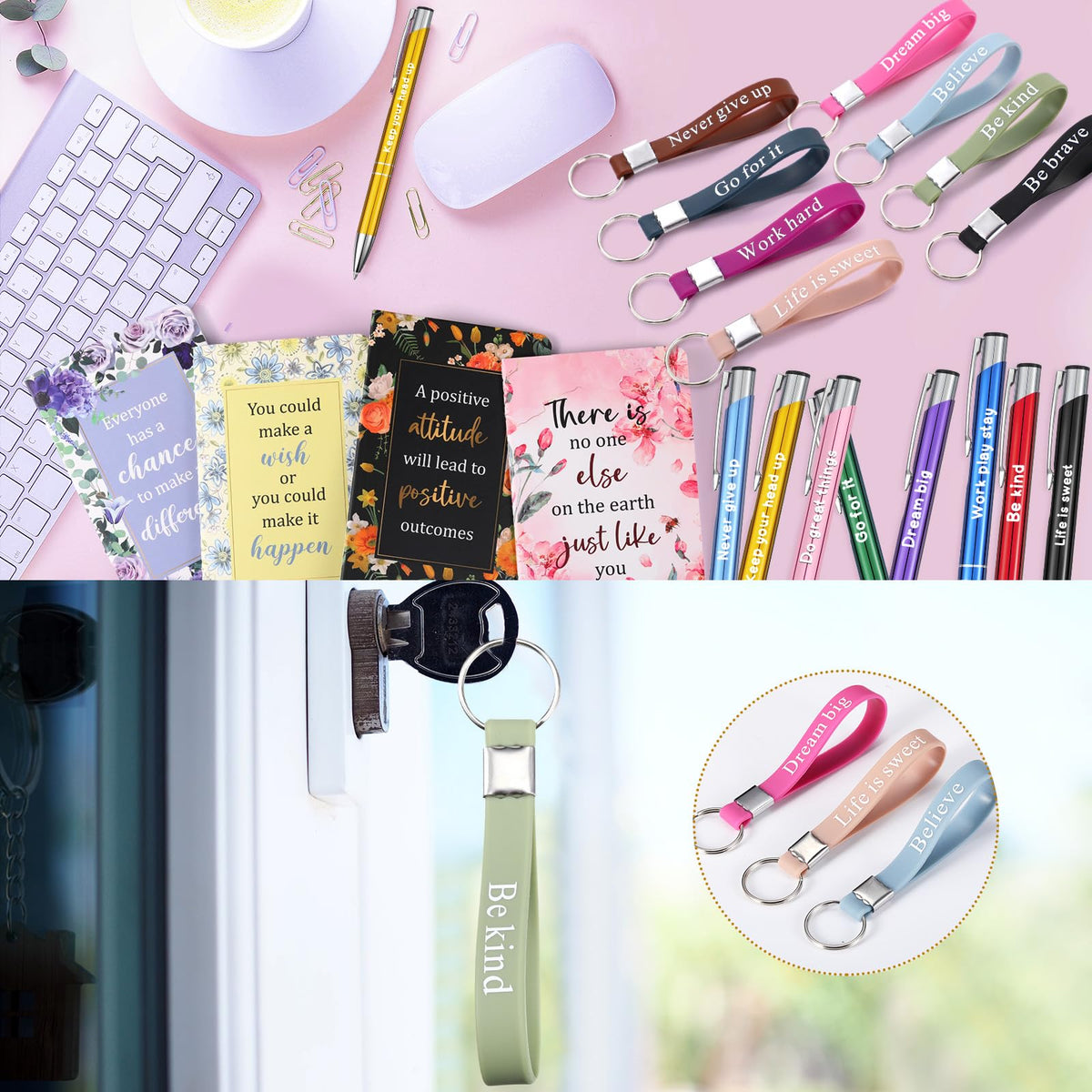 PerKoop 64 Pcs Inspirational Gift Bulk Notebooks Ballpoint Pen, Floral