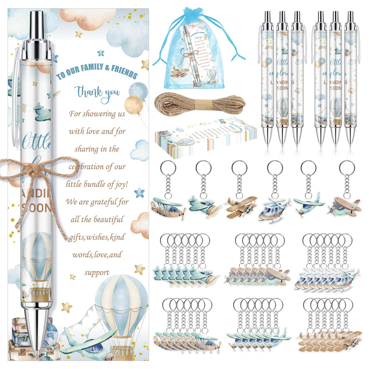 289 Pieces Airplane Baby Shower Favors for Guest Little Explorer Landing Soon Ballpoint Pens and