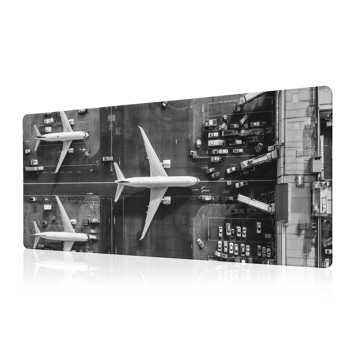 Extended Gaming Mouse Pad with Aircraft Airport Design - Large, Thick Rubber Desk Mat with