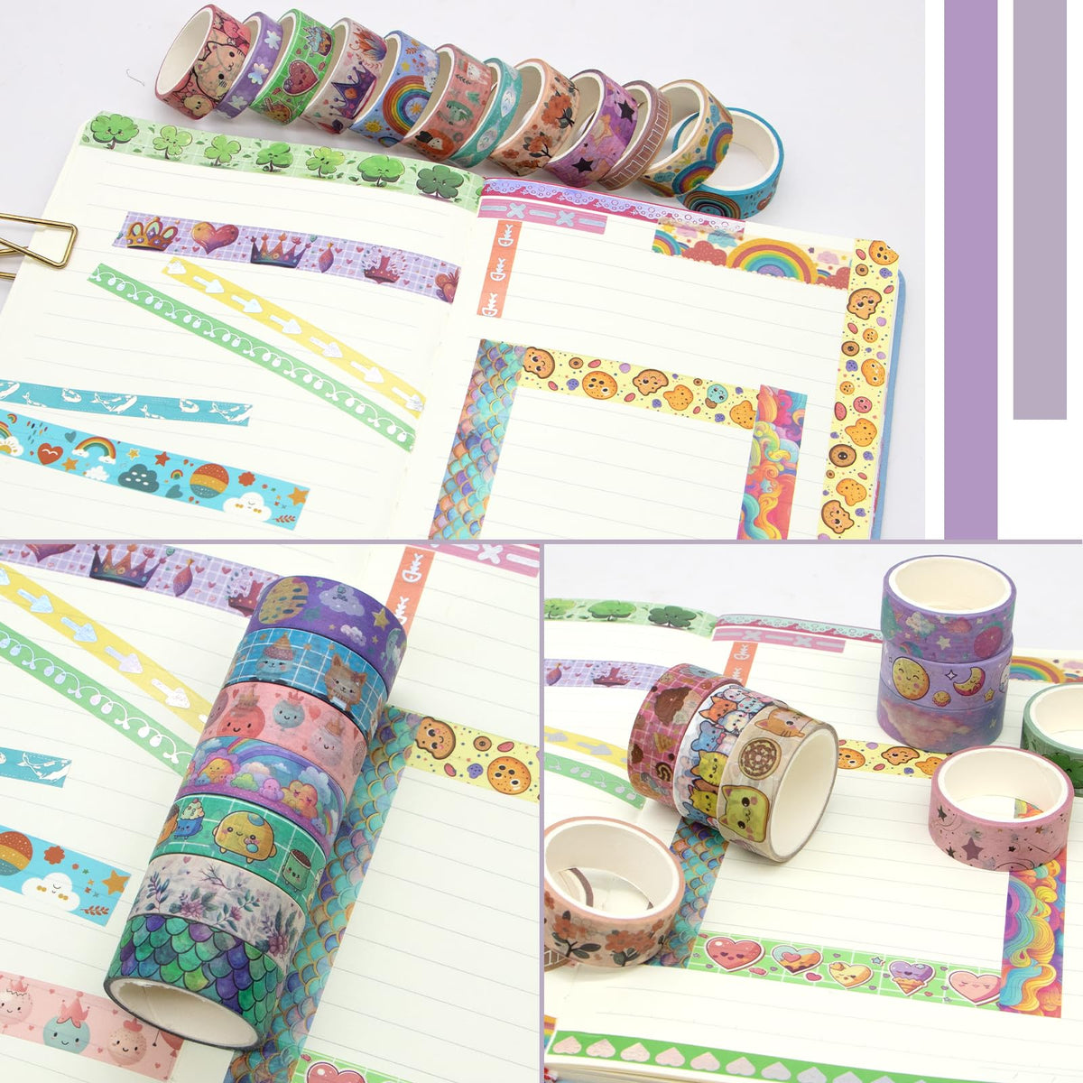 WAPETASHI 50 Rolls Washi Tape Set, Silver Cute Washi Tape for Scrapbooking, Bullet Journal