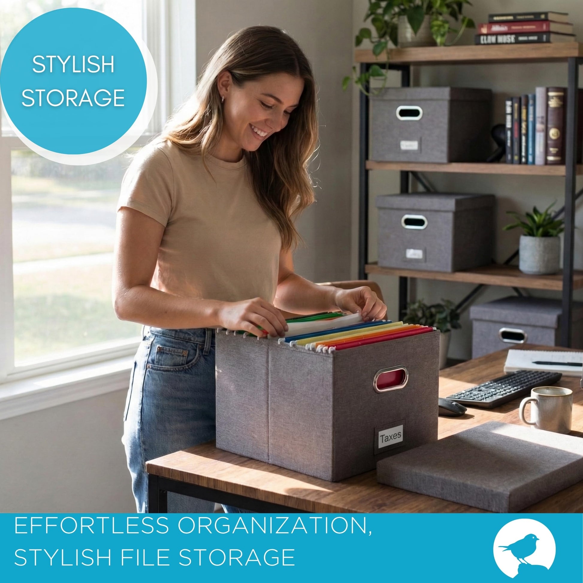 Internet's Best Collapsible File Box Storage Organizer with Lid - Decorative Linen Filing & Storage