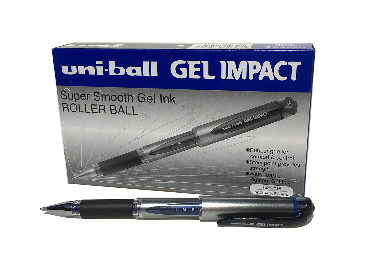 uni-ball Gel Impact Broad Nib Rollerball Pens, 1 mm, Blue (12-Pack)