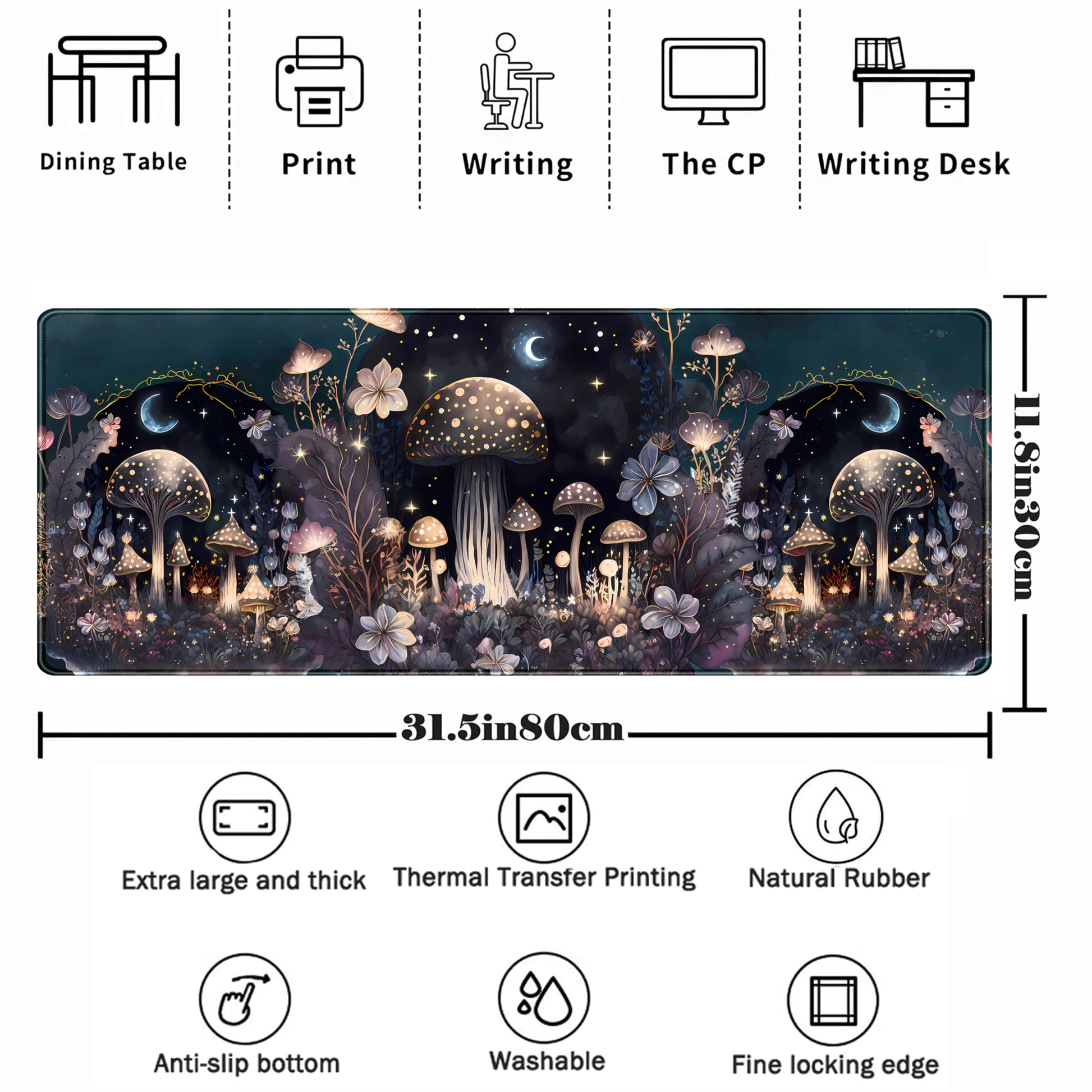 Teng DA Qing Cute Dark Mushroom Moon Night Mouse Pad XL Extended Gaming Mat with Stitched Edges