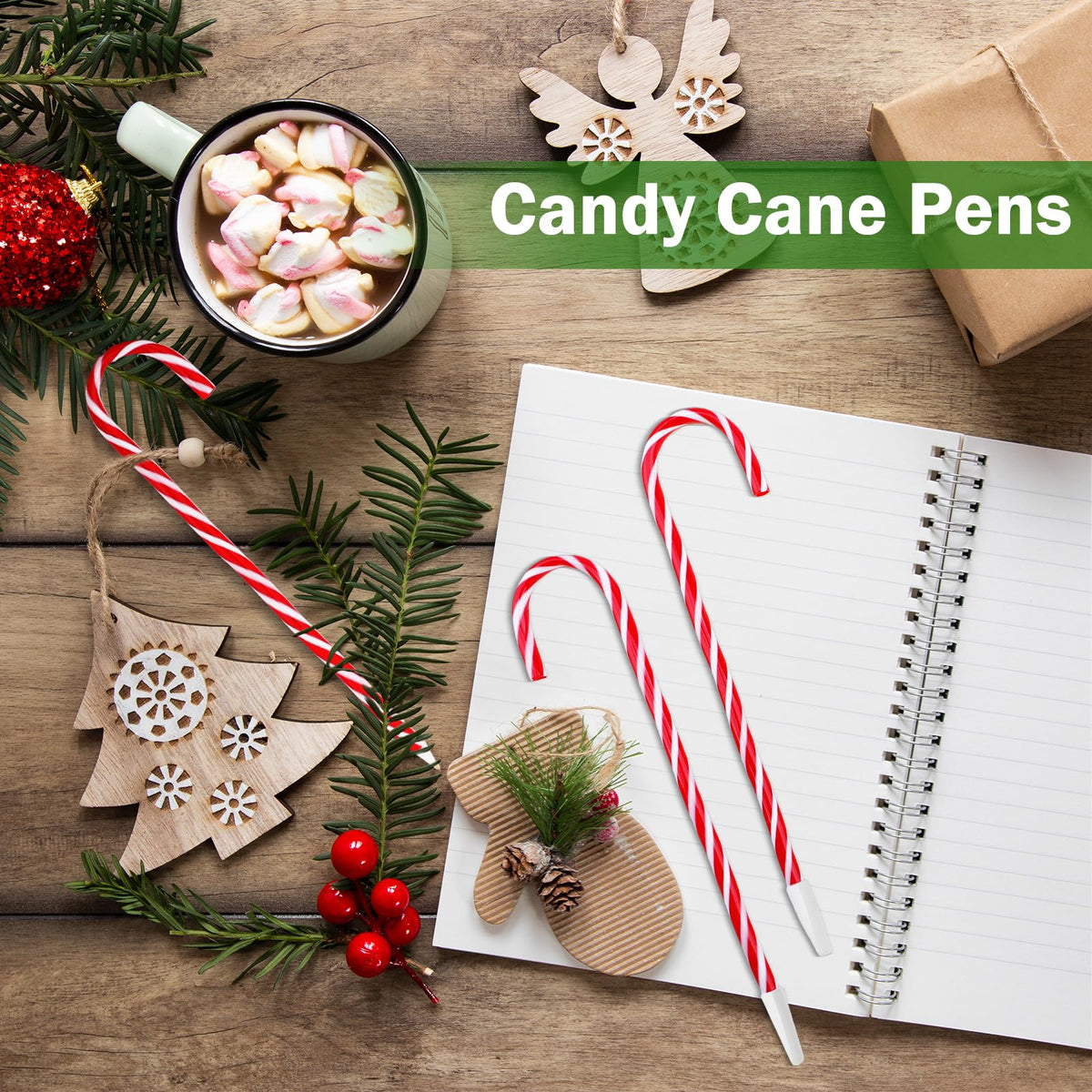Zealor 100PCS Christmas Candy Cane Pen Christmas Ballpoint Pens with Black Ink Office School