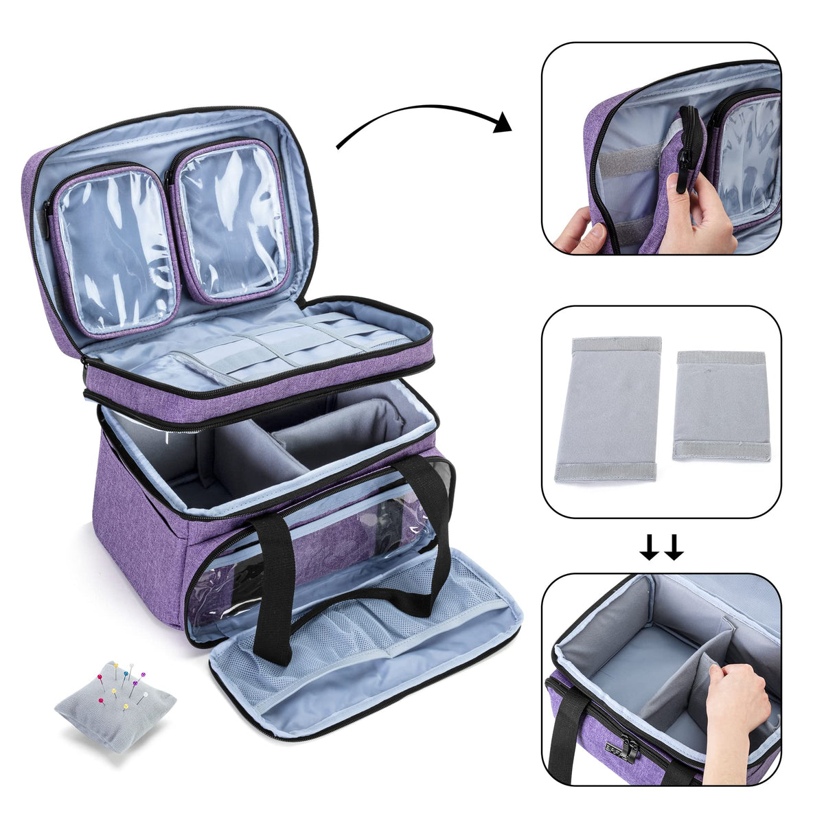BAFASO Double Layer Sewing Accessories Organizer, Purple