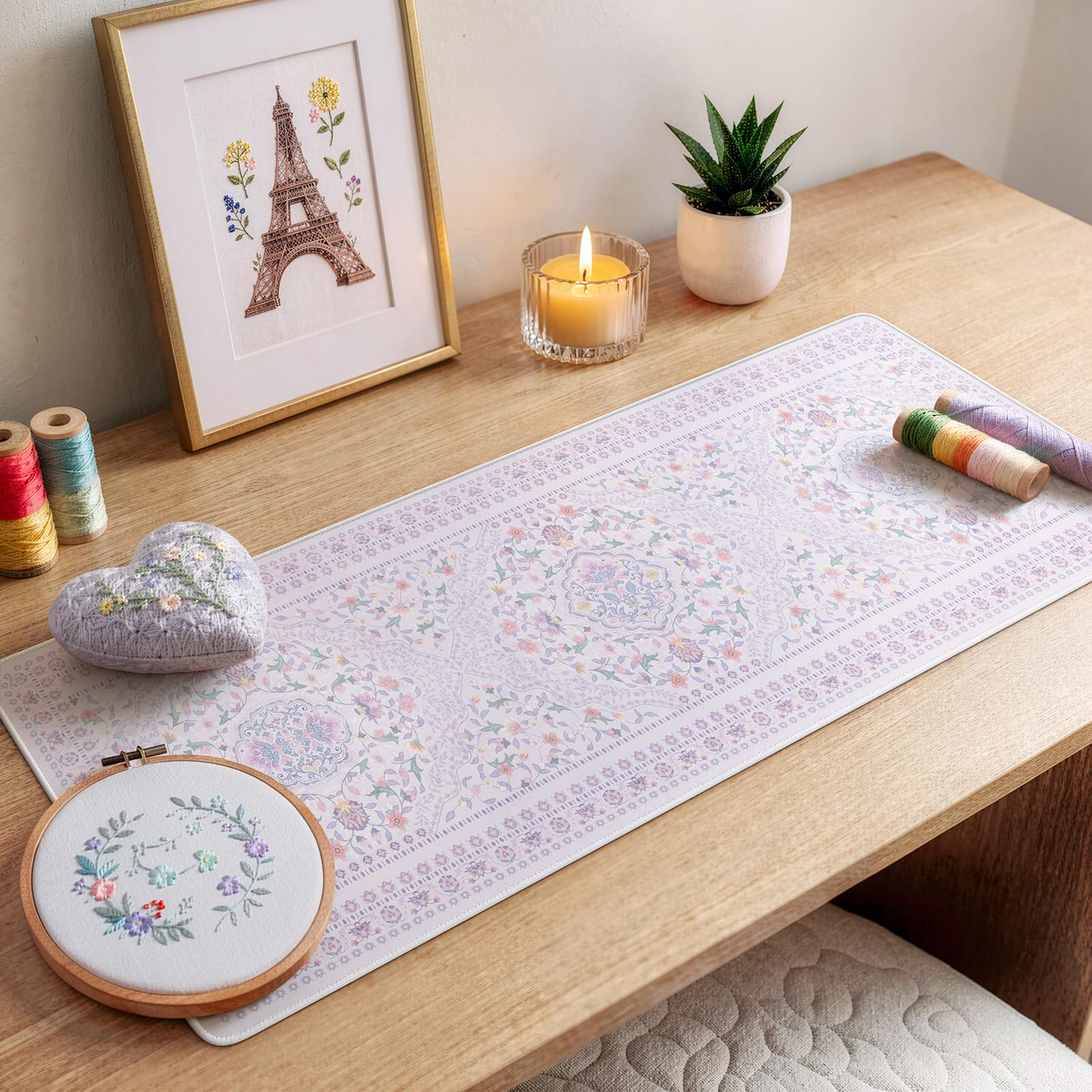 HAOCOO Purple Floral Keyboard Pad, 31.5" x 11.8" Desk Mat for Home Study