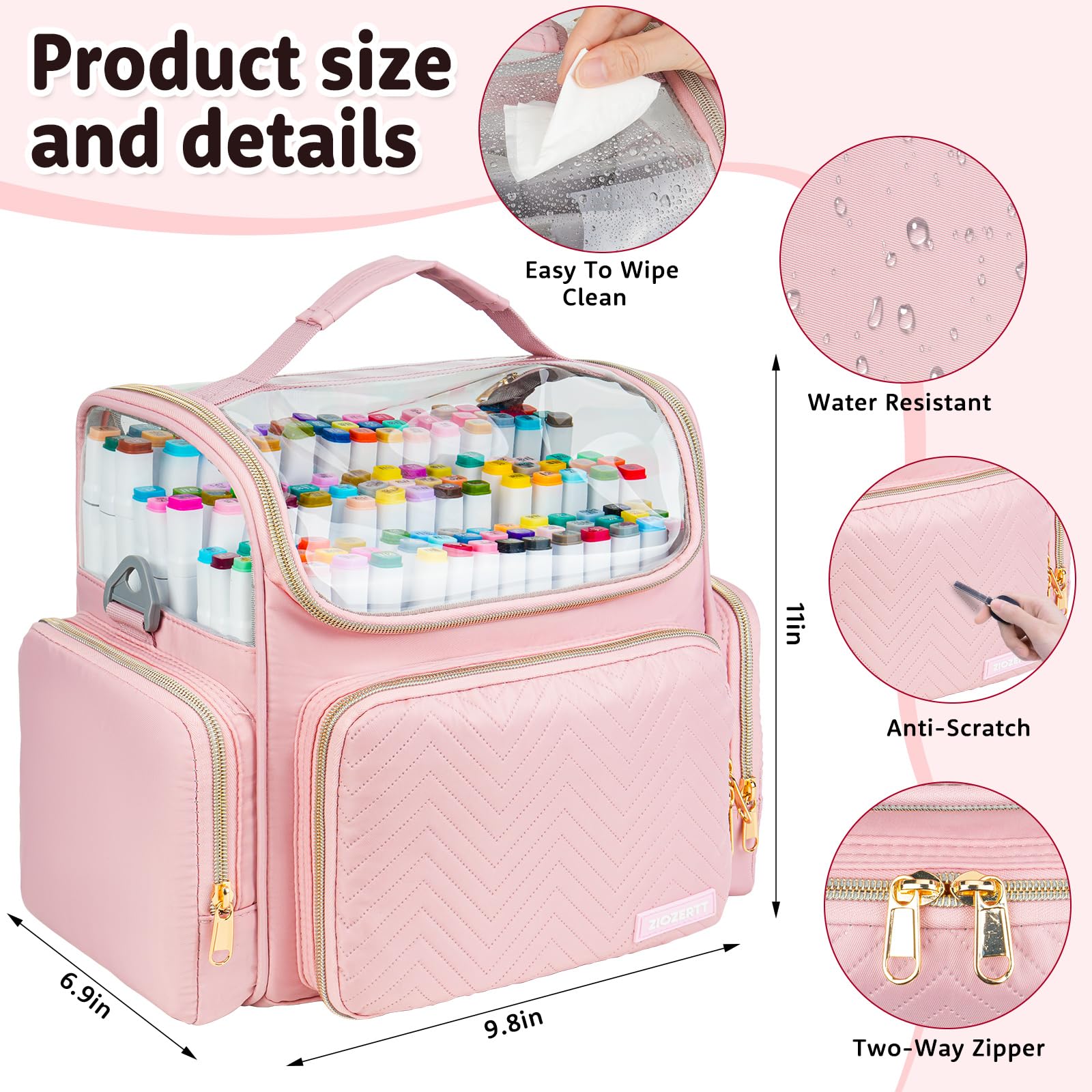 ZIOZERTT Marker Organizer Case for 200+ Markers,Travel Marker Storage Bag with Dividers,Marker