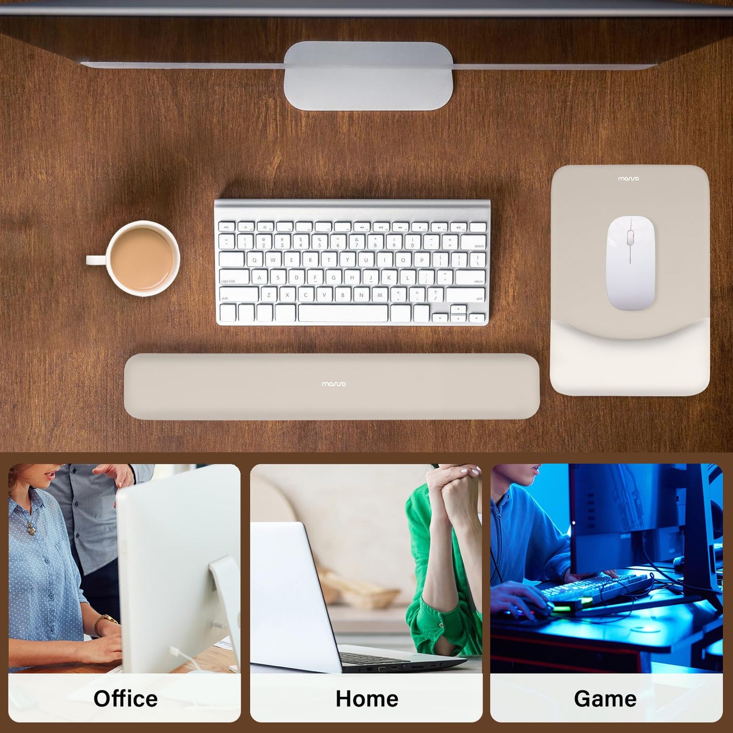 MOSISO Wrist Rest Support Mouse Pad & Keyboard Set, Stone Gray