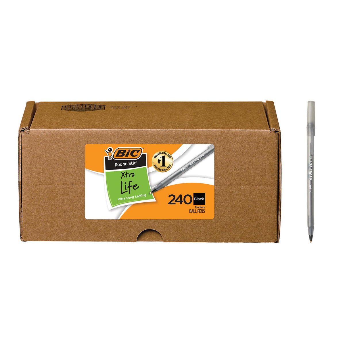 BIC Round Stic Xtra Life Black Ballpoint Pens, 240-Count, No. 1 Selling