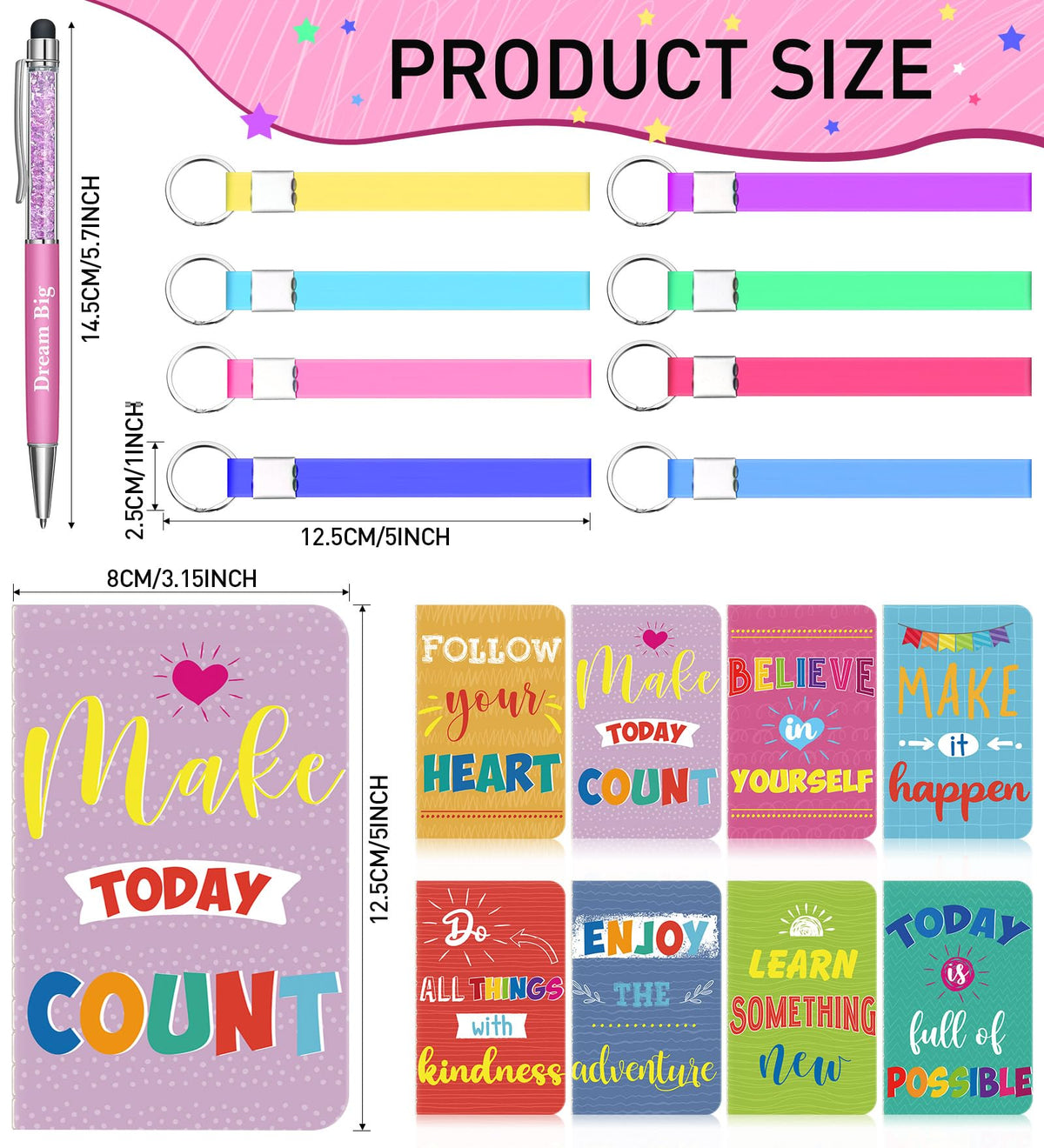 PerKoop 48 Pcs Inspirational Gifts Bulk VBS Notepads 3 x 5 Inch Motivational Ballpoint Pens