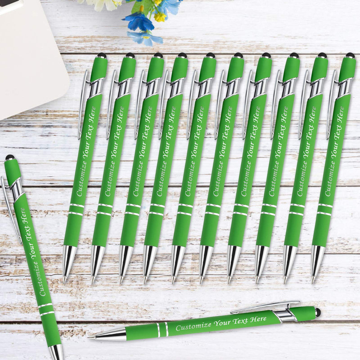 Personalized Pens with Stylus Tip, Custom Engraving Pens 12PCS, Soft Touch Ballpoint Pen, Printed