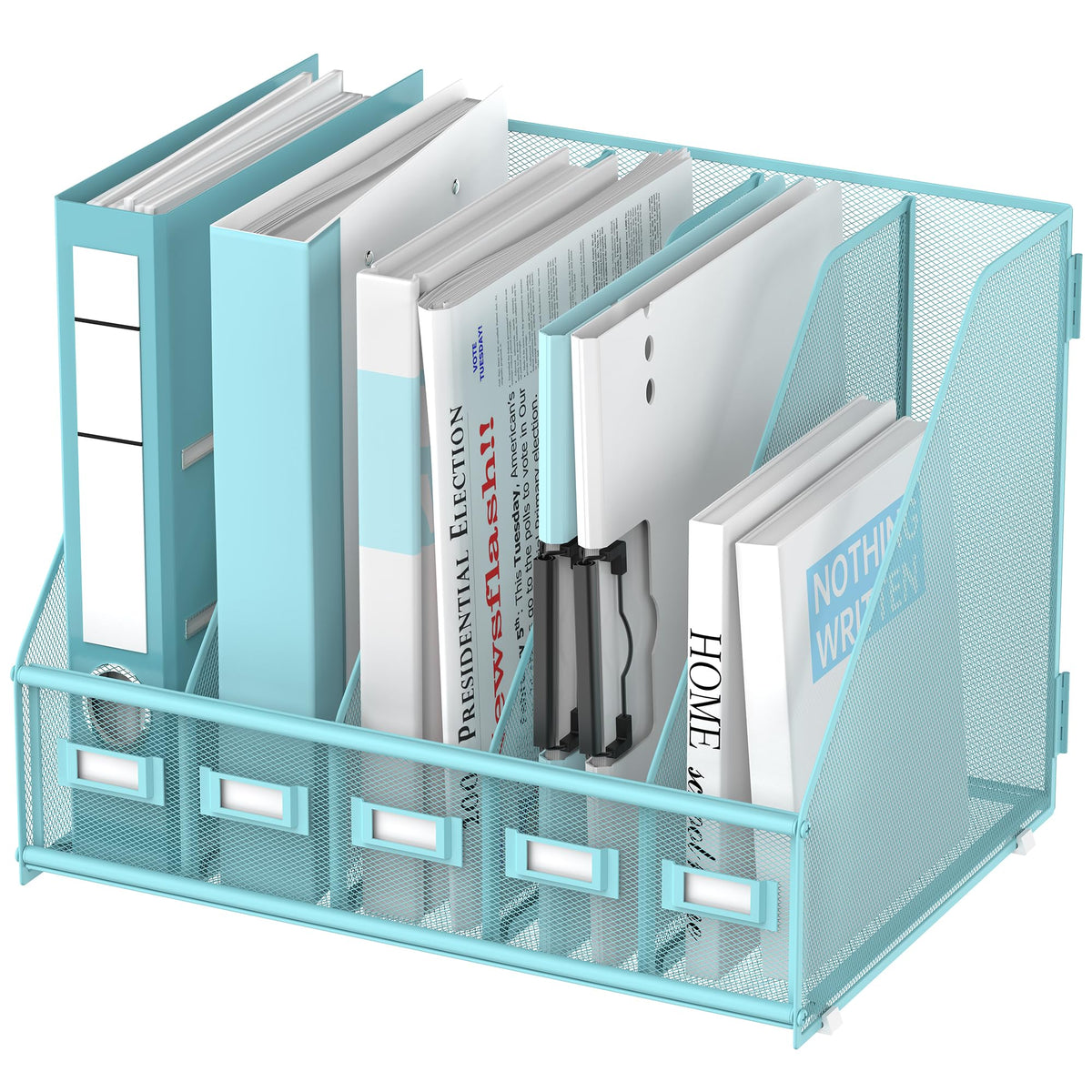 SUPEASY Desk Organizers Metal Desk Magazine File Holder with 5 Vertical Compartments Rack File