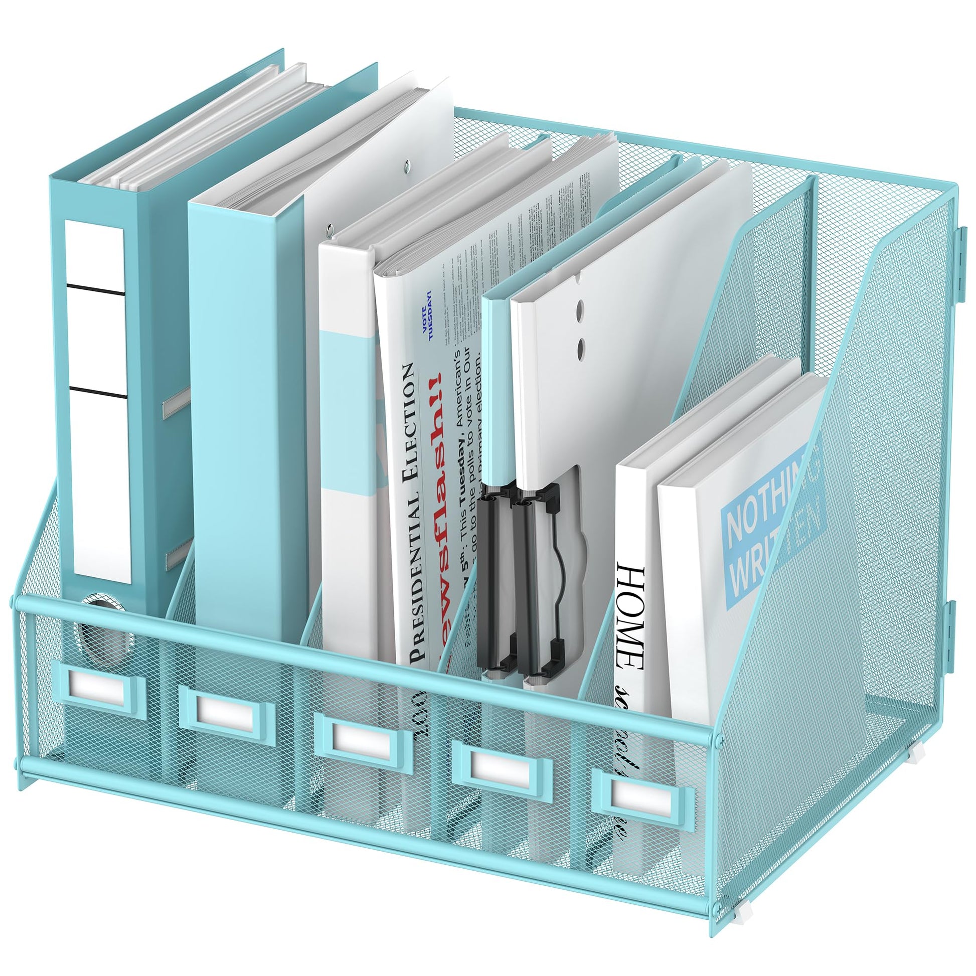 SUPEASY Desk Organizers Metal Desk Magazine File Holder with 5 Vertical Compartments Rack File