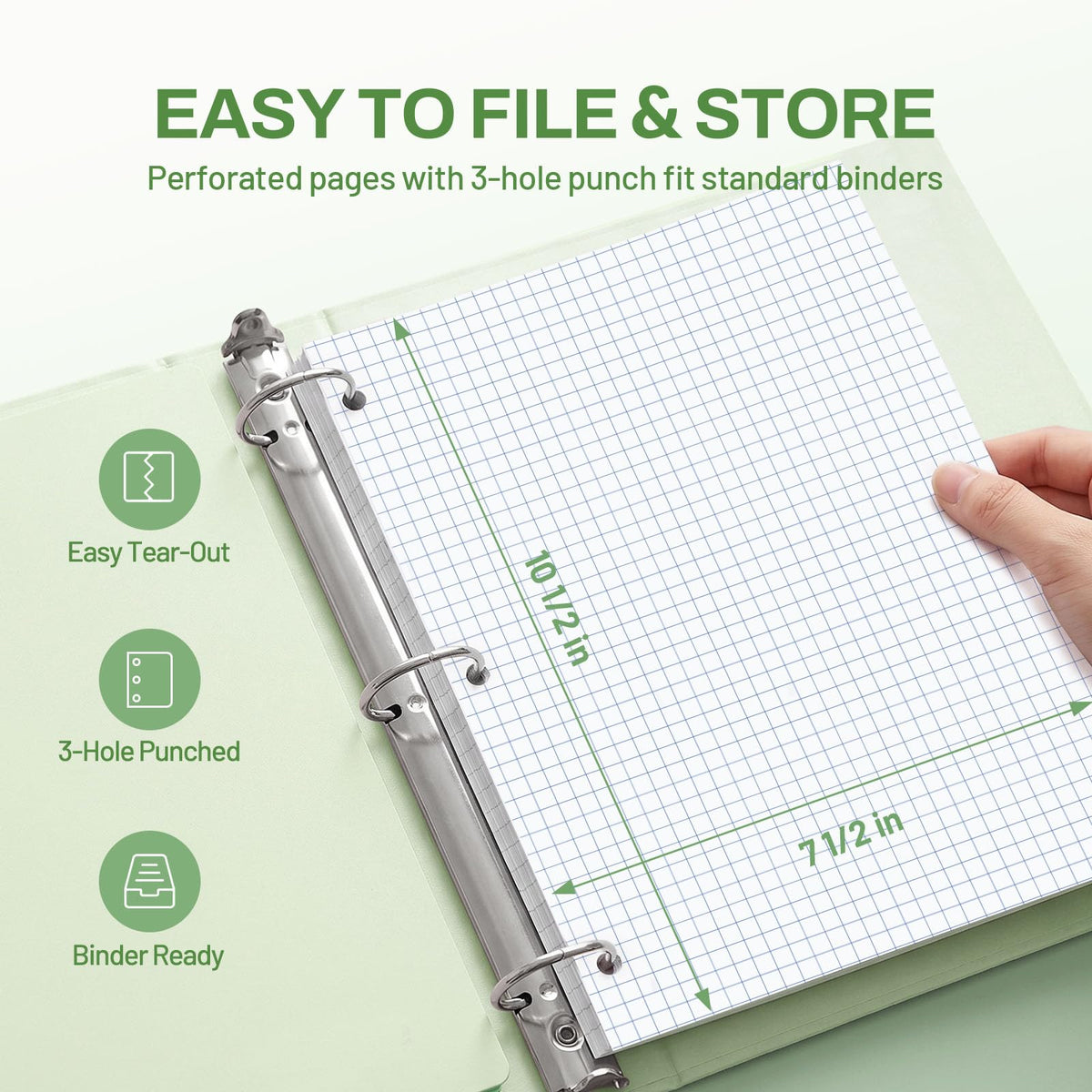 SUNEE Spiral Notebook, 1-Subject, Graph Ruled Paper, 8" x 10-1/2", 100 Sheets per Notebook, 3-Hole