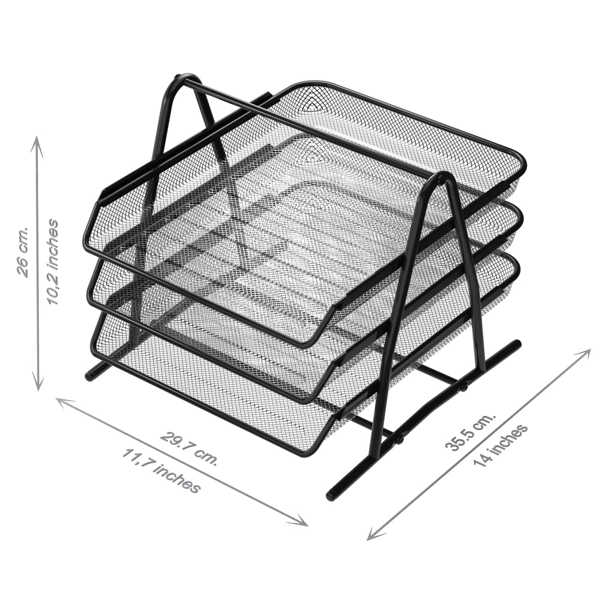 Detectalia Black Metal Mesh Document Tray, 3 Levels, A4 Folder, Desk Pedestal, File Cabinets