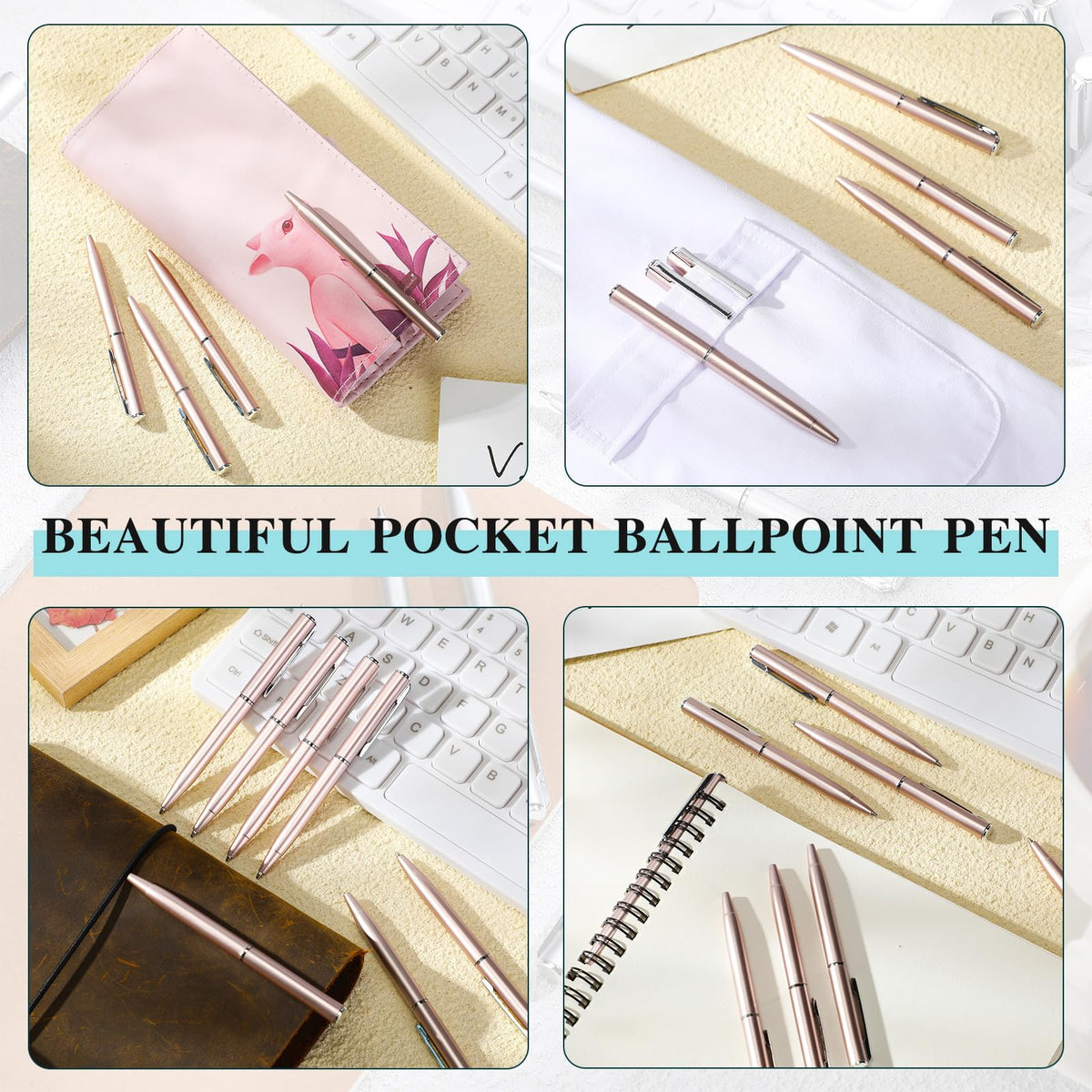 Teling 72 Pcs Small Ballpoint Pen Mini Pens Bulk 4 Inch,Rose Gold, Silver