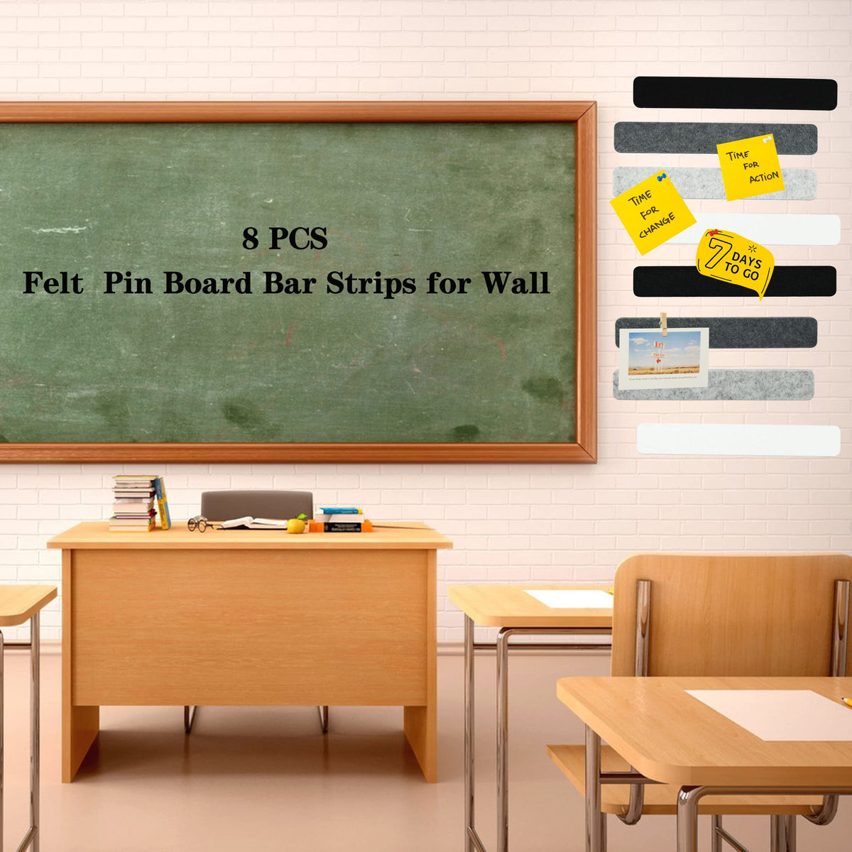 YOUDEFUL 8Pcs Bulletin Board Strip, Felt Cork Board with 50 Pushpins