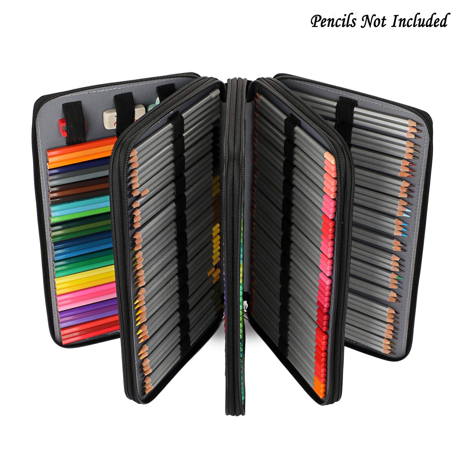 BTSKY 300 Slots Colored Pencil Organizer - Deluxe PU Leather Pencil Case Holder with Handle Strap