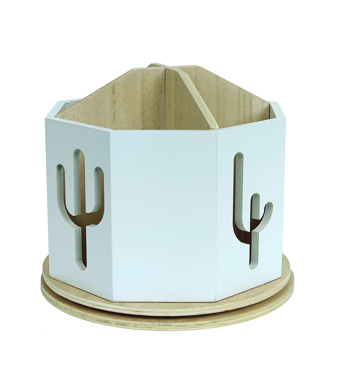 Spinning Desktop Stationary Organizer – Decorative Wooden Rotating Pen and Pencil Cup – Desk and