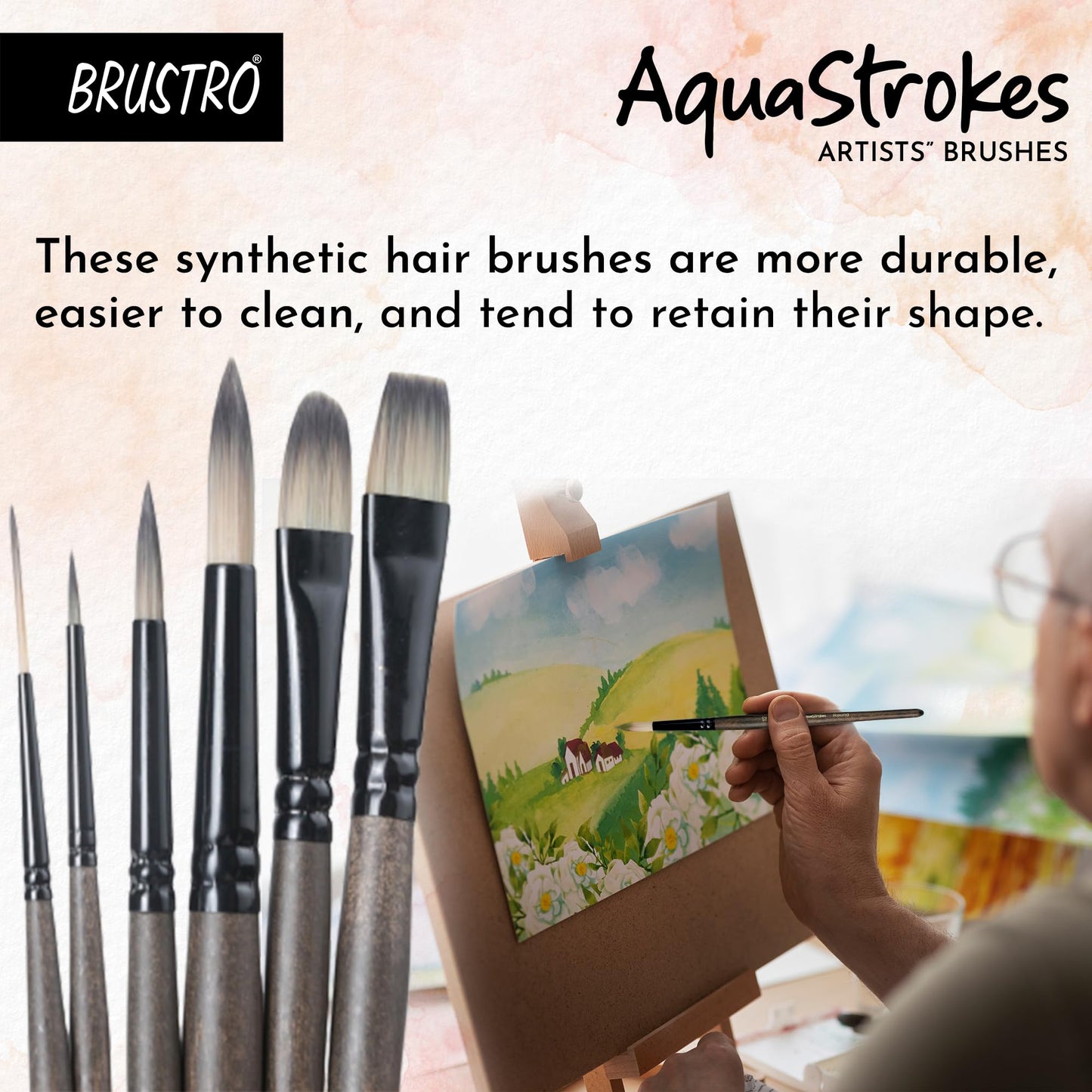 Brustro AquaStrokes Artist Brushes | Set of 6 | Ideal for Watercolour, Gouache, Acrylics, Oil