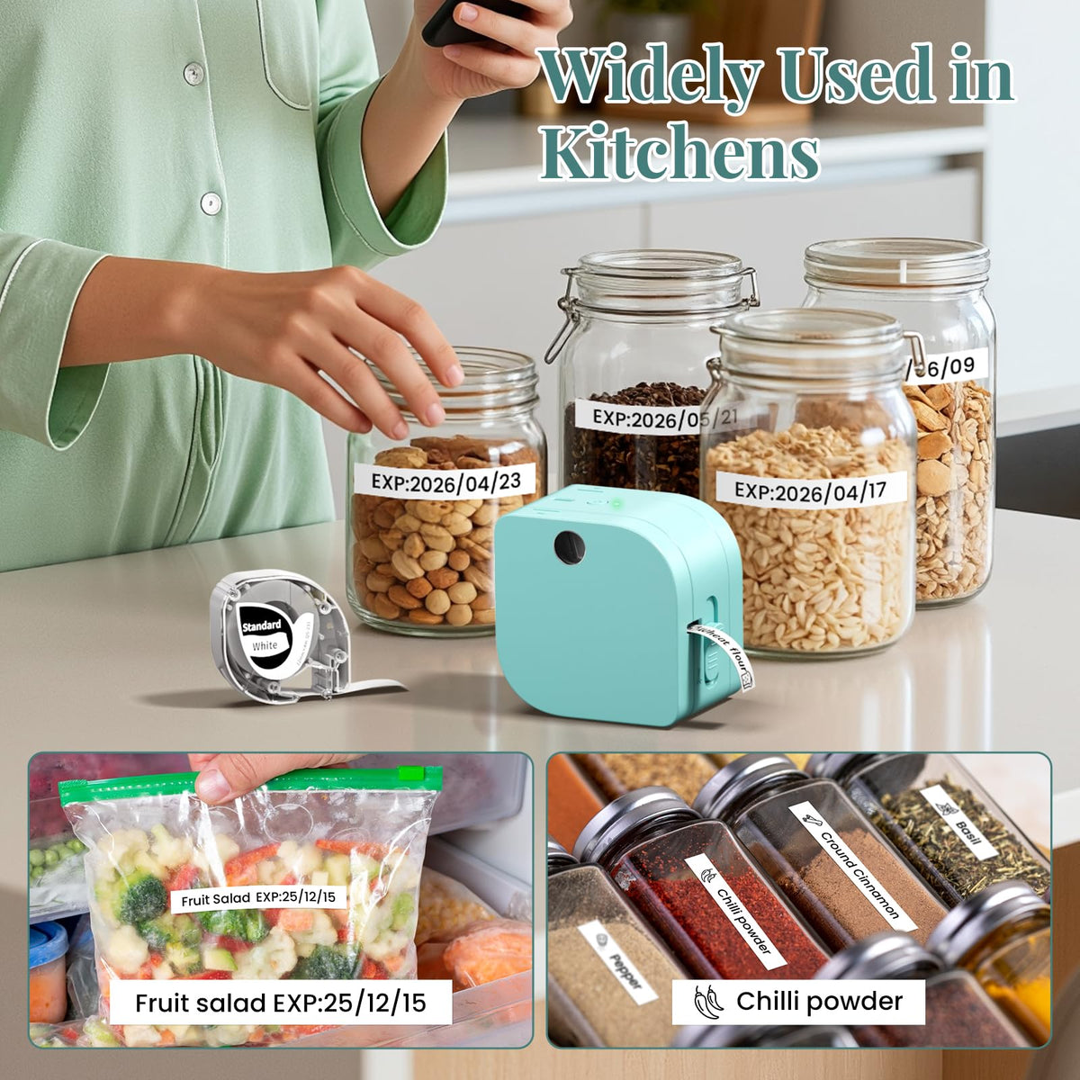 Phomemo P12 Label Maker Machine with 4 Tapes, Bluetooth Mini Ribbon Printer