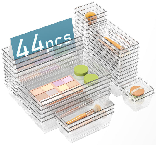 DCA 44 PCS Clear Drawer Organizer Set, 4 Sizes Vanity Trays