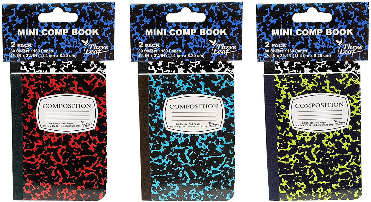 6 Mini Marble Composition Notebooks, 4-1/2" x 3-1/4", College Ruled, 80 Sheet (160 Pages) - Colors: