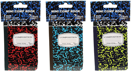 6 Mini Marble Composition Notebooks, 4-1/2" x 3-1/4", College Ruled, 80 Sheet (160 Pages) - Colors: