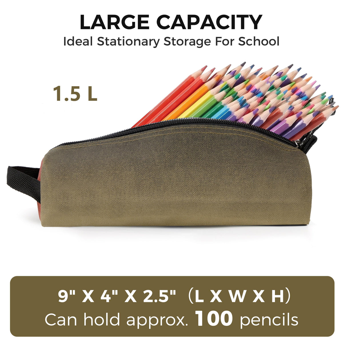 Rough Enough Large Pencil Case Pouch, Stationery Bag for Students, Beige