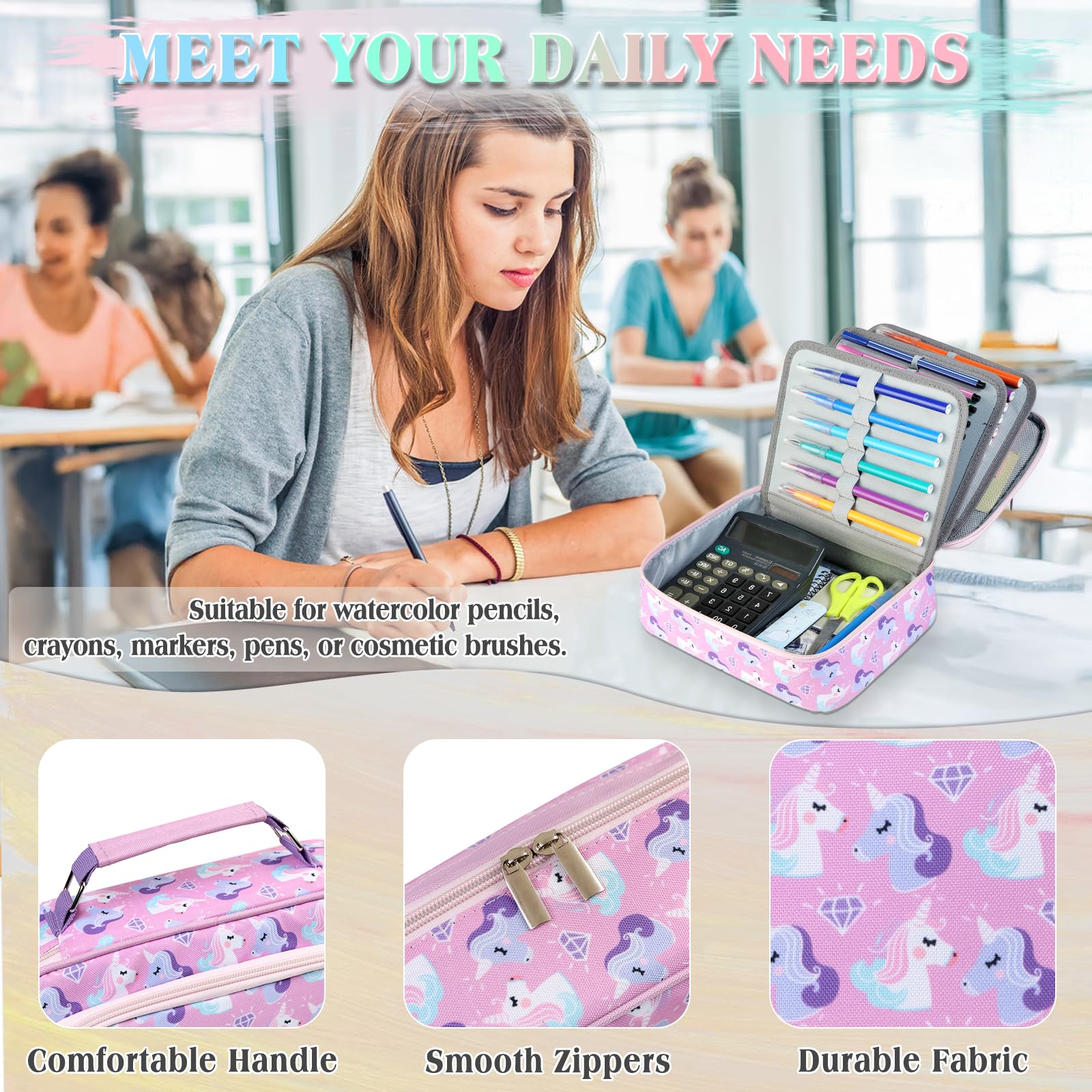 VX VONXURY Large Pencil Case, 54-Slot Colored Pen Pouch 2 Removable Sleeves