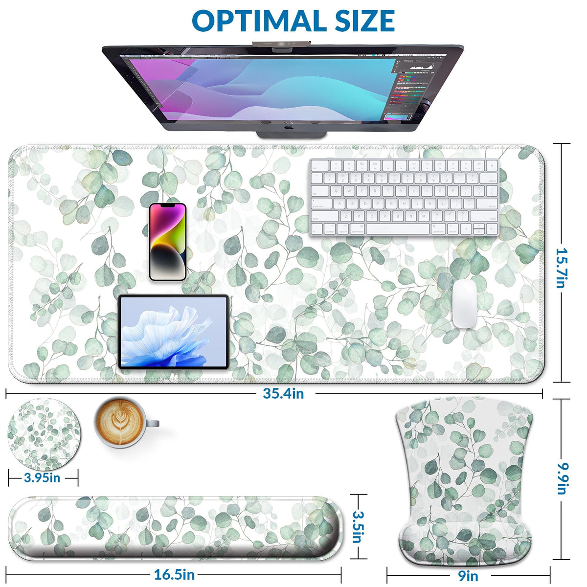 VINEBURY Desk Mat Set Keyboard and Mouse Pad with Wrist Rest Support