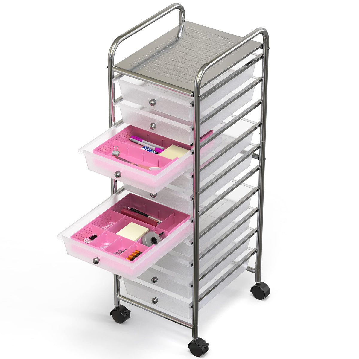 Simple Houseware Drawer Organizer Tray, 9 Adjustable Compartments, Pink