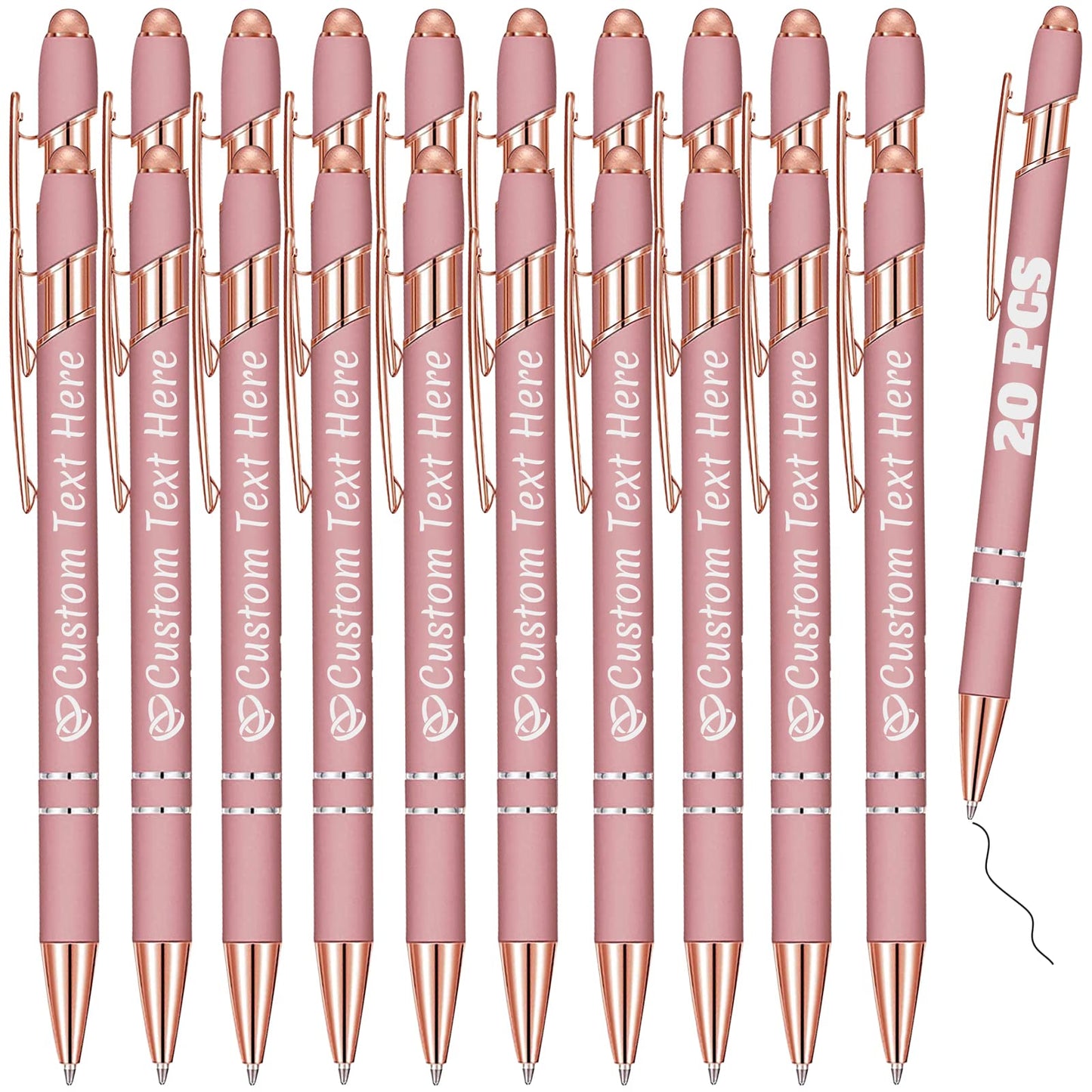Personalized Pens Bulk 20 with Name Custom Engraving Ballpoint Pens with Stylus Tip Customized